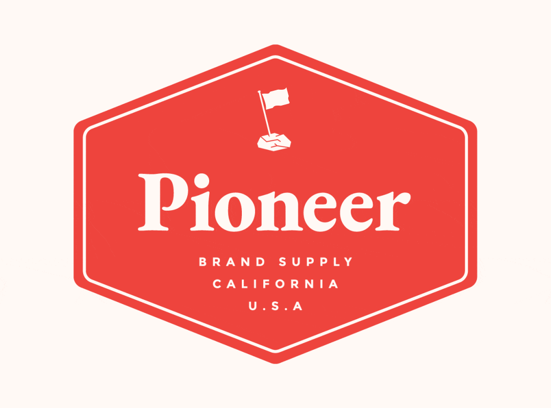 Logo for Pioneer Brand Supply Made in California Waving Flag Motion Animated